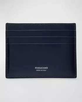 Мужская классическая визитница из кованой кожи Ferragamo, цвет Midnight