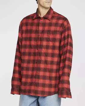 Мужская клетчатая фланелевая спортивная рубашка Balenciaga