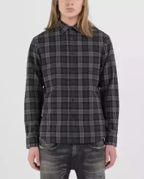 Мужская клетчатая хлопковая рубашка Replay, черный