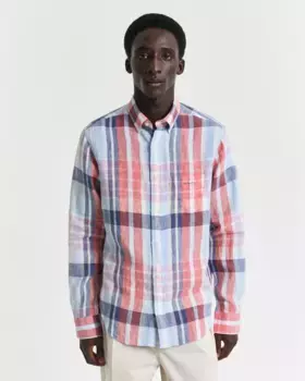 Мужская клетчатая льняная рубашка с длинным рукавом Gant, красный