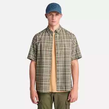 Мужская клетчатая поплиновая рубашка с коротким рукавом Timberland, цвет leaf green