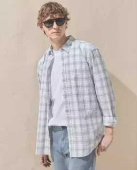 Мужская клетчатая рубашка из хлопка и льна Dustin, голубой