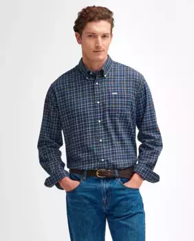 Мужская клетчатая рубашка с длинным рукавом Barbour, индиго/синий