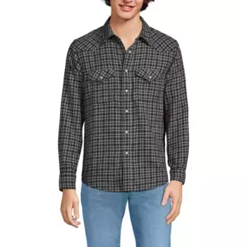 Мужская клетчатая рубашка в стиле вестерн Lands' End, цвет black gray plaid