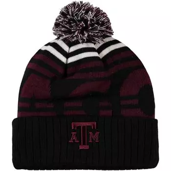 Мужская колоссальная вязаная шапка с манжетами и помпоном Top of the World черного/бордового цвета Texas A&M Aggies