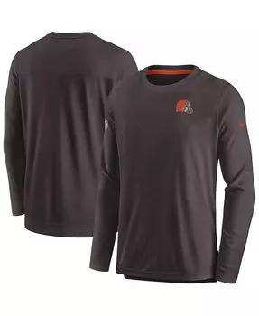 Мужская коричневая футболка с длинным рукавом Cleveland Browns Sideline Lockup Performance Nike