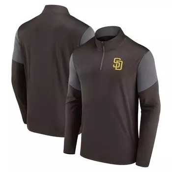 Мужская коричневая футболка с логотипом San Diego Padres и молнией четверть четверти с фирменным логотипом Fanatics