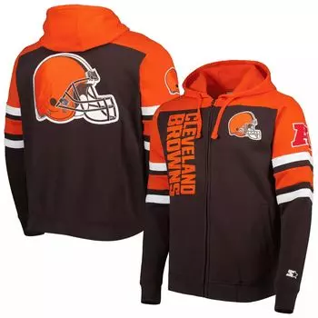Мужская коричневая куртка с капюшоном Cleveland Browns Extreme на молнии во всю длину Starter