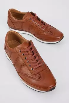 Мужская коричневая удобная спортивная обувь из натуральной кожи на шнуровке TONNY BLACK