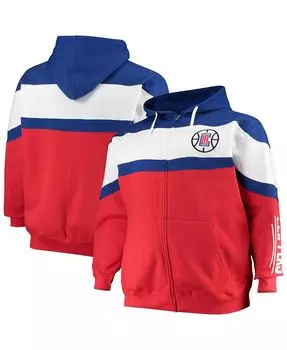 Мужская королевская белая толстовка с капюшоном la clippers с цветными блоками и надписью logo big and tall с молнией во всю длину Profile, мульти