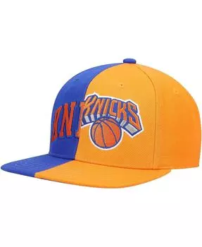 Мужская королевская оранжевая кепка New York Knicks Half and Half Snapback Mitchell & Ness