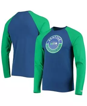 Мужская королевская, зеленая футболка с длинным рукавом seattle seahawks league raglan throwback New Era, мульти