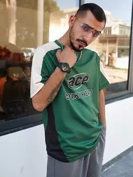 Мужская короткая футболка реглан с буквенным узором Manfinity Homme, зеленый