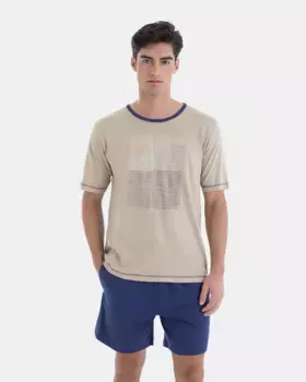 Мужская короткая хлопковая пижама с принтом спереди Massana, коричневый