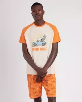 Мужская короткая оранжевая трикотажная пижама Peanuts, оранжевый