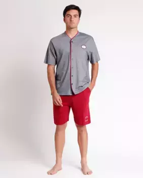 Мужская короткая открытая пижама из пике трикотажа темно-синего цвета Admas, тёмно-синий