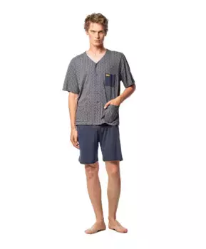 Мужская короткая пижама из ажурной вязки SOY, темно-синий