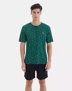 Мужская короткая пижама из хлопка и вискозы с микропринтом Massana, зеленый