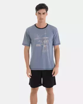 Мужская короткая пижама с принтом лодочкой трикотаж Massana, серый