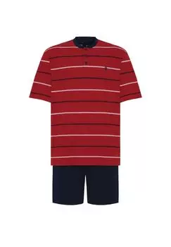 Мужская короткая пижама в полоску с планкой на пуговицах красная El Bho NOCTURNO, красный