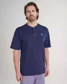 Мужская короткая пижамная футболка из трикотажа синего цвета El Bho Nocturno, синий