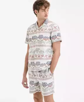 Мужская короткая рубашка с коротким рукавом Ace с принтом и застежкой на пуговицы Sun + Stone, белый