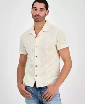 Мужская короткая рубашка с коротким рукавом Wesley в стиле крючком GUESS, белый