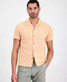 Мужская короткая рубашка с коротким рукавом Wesley в стиле крючком GUESS, оранжевый