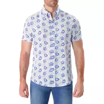 Мужская короткая рукавная тропическая рубашка с принтом на пуговицах Report Collection, голубой