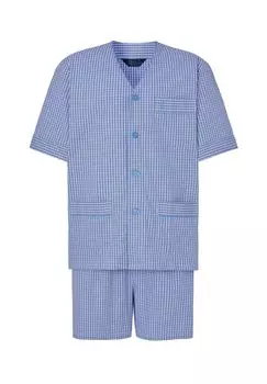 Мужская короткая синяя пижама из поплина для дзюдо в клетку El Bho NOCTURNO, синий
