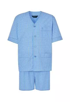 Мужская короткая синяя пижама из поплина для дзюдо в клетку El Bho NOCTURNO, синий