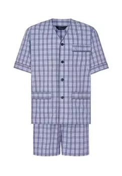 Мужская короткая синяя пижама из поплина для дзюдо в клетку El Bho NOCTURNO, синий