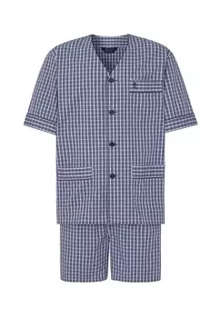 Мужская короткая синяя пижама из поплина для дзюдо в клетку El Bho NOCTURNO, синий