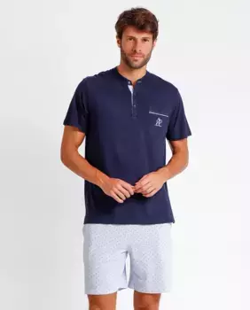 Мужская короткая синяя трикотажная пижама Admas, синий