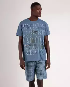 Мужская короткая синяя трикотажная пижама Admas, синий