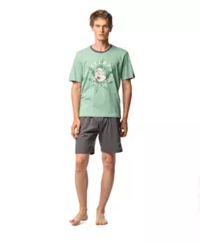 Мужская короткая трикотажная пижама с принтом SOY, зеленый