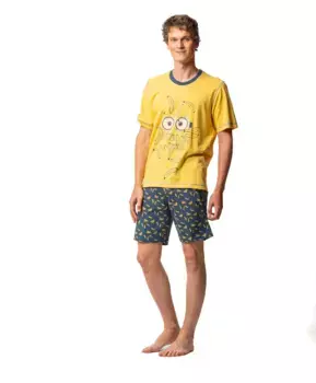 Мужская короткая трикотажная пижама с принтом SOY, желтый