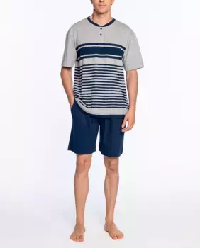 Мужская короткая трикотажная пижама с расклешенным воротником Punto Blanco, синий