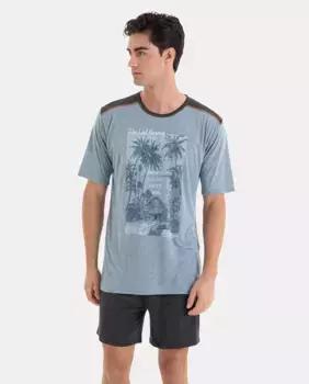 Мужская короткая зеленая трикотажная пижама Massana, зеленый