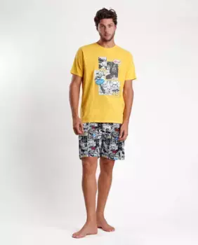 Мужская короткая желтая трикотажная пижама Disney, жёлтый