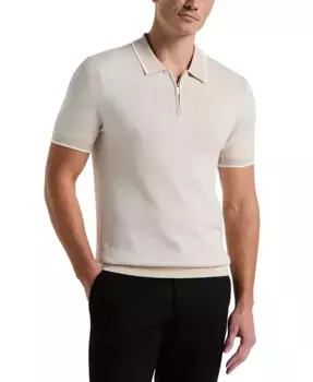 Мужская короткорукавная поло с молнией на четверть и двухцветной строчкой Perry Ellis, коричневый/бежевый