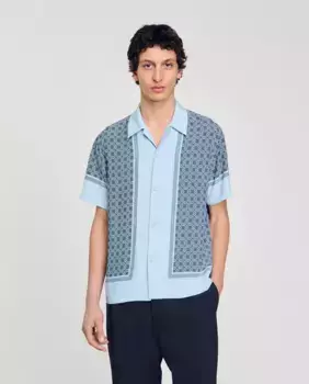 Мужская короткорукавная рубашка с принтом Sandro, светло-голубой