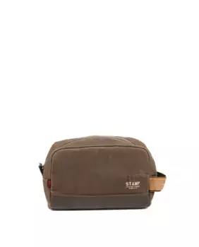 Мужская косметичка из вощеной канвы серо-коричневого цвета Stamp, цвет Topo