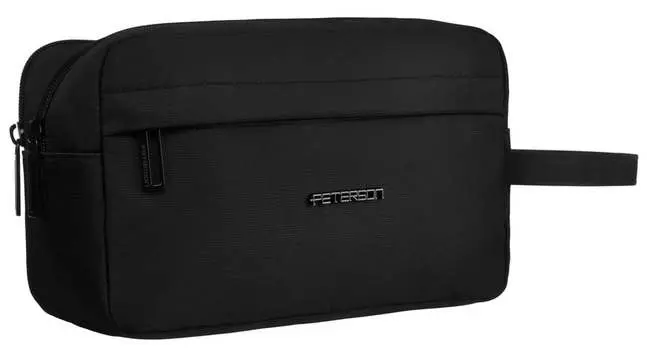 Мужская косметичка на молнии PETERSON черная двухкамерная косметичка с ручками и карманами