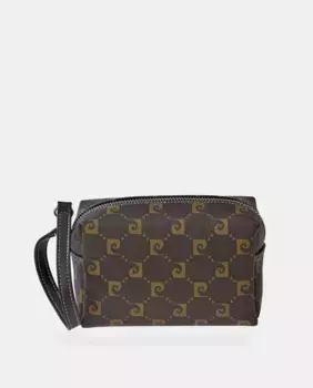 Мужская косметичка с ручкой PIERRE CARDIN из синтетической парусины черного цвета, коричневый