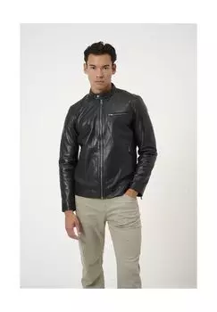 Мужская кожаная куртка Андре, классическая кожаная куртка с воротником стойкой RICANO, черный