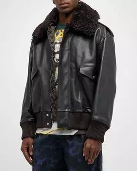 Мужская кожаная куртка-авиатор с дубленочным воротником Burberry, цвет Otter