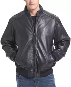 Мужская кожаная куртка-бомбер City - удлиненная модель BGSD, черный