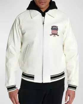 Мужская кожаная куртка-бомбер с логотипом Icon AVIREX, цвет Snow White