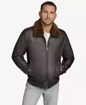 Мужская кожаная куртка Hedland с воротником из овчины Andrew Marc Black Label, черный